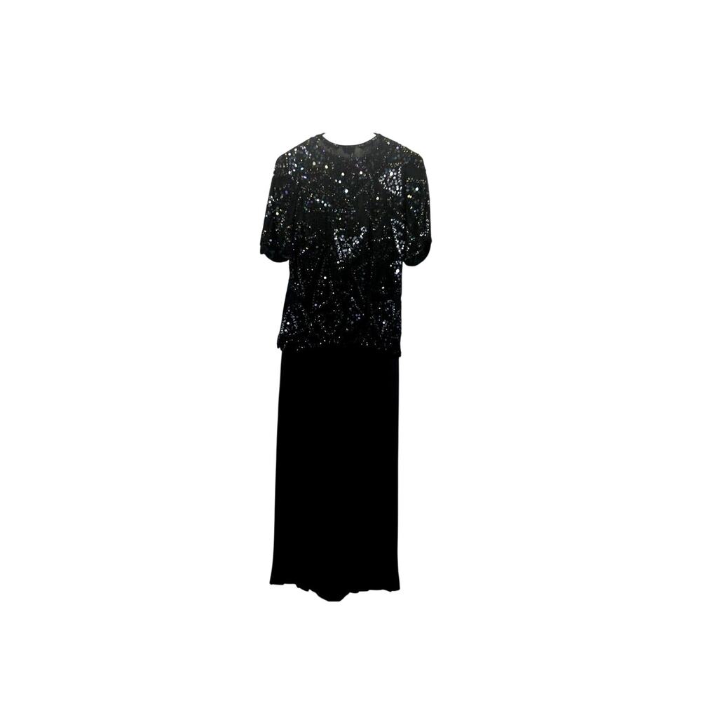 In Fashions Silks Vintage Beaded Silk Top and Pants Set Size Medium Black NWT
